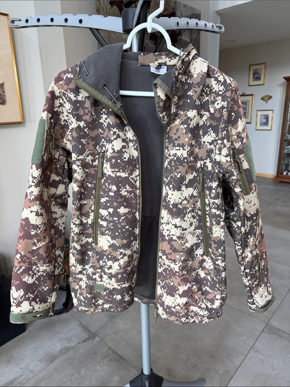 Digital Camo Softshell Jacket with Hood - Brown & Tan - men’s S